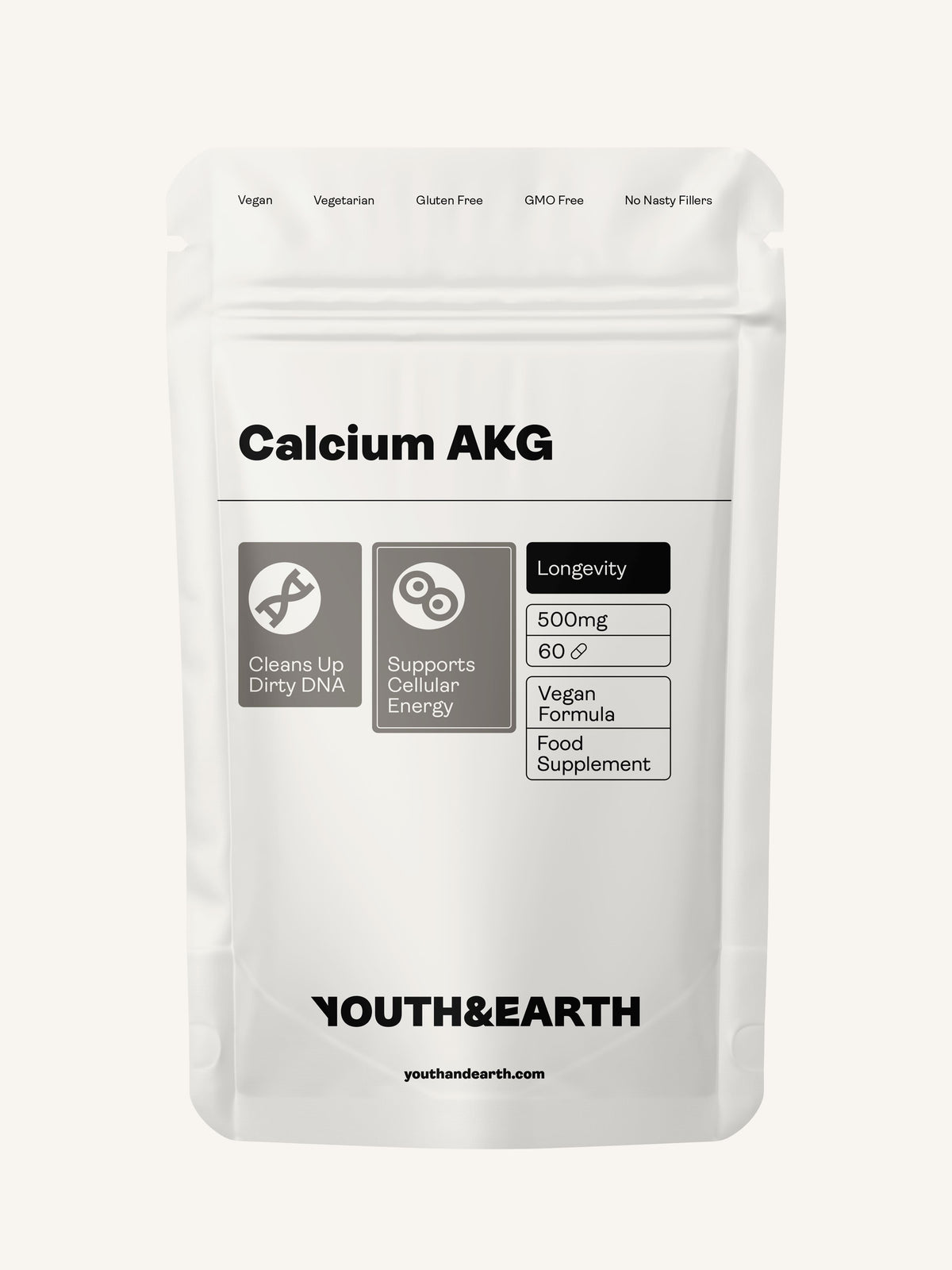 Calcium Alpha Keto-Glutarate (AKG) 500mg x 60 Capsules - youthandearth - Calcium Alpha Keto-Gluterate