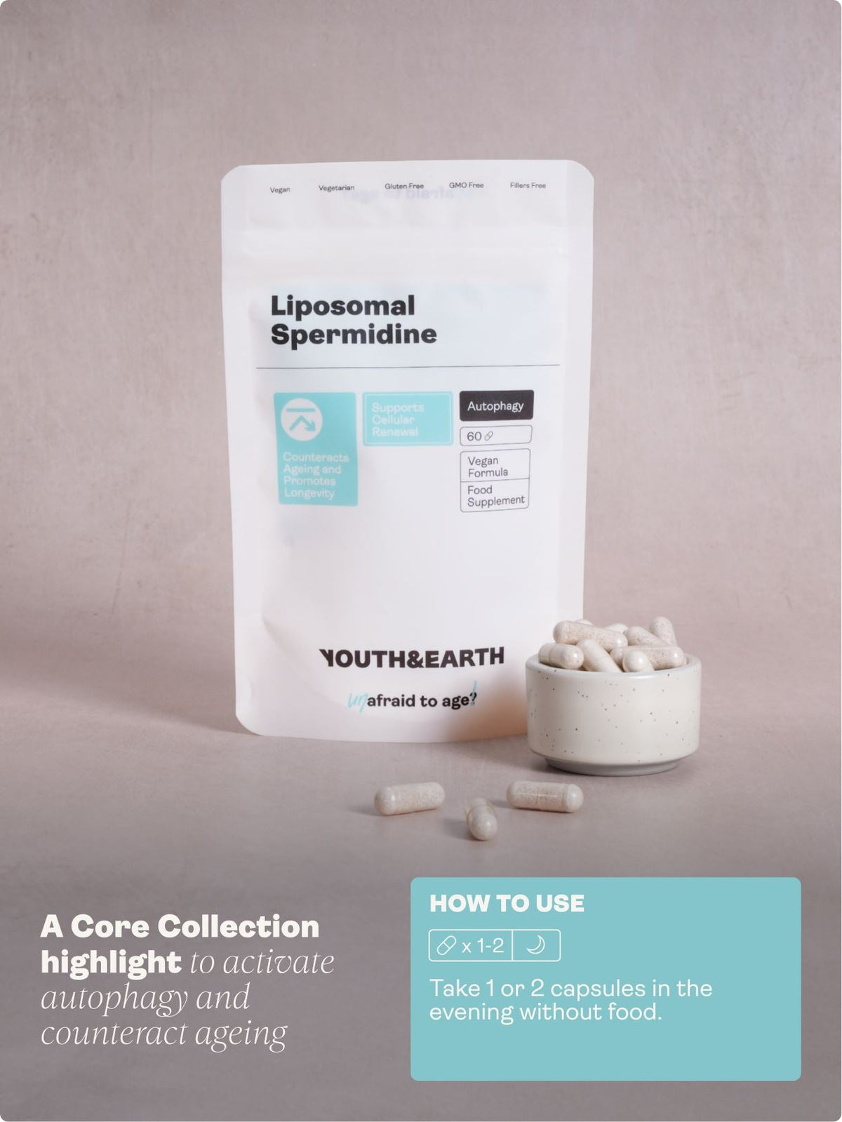 Liposomal Spermidine 5.49mg - 60 Capsules - youthandearth -
