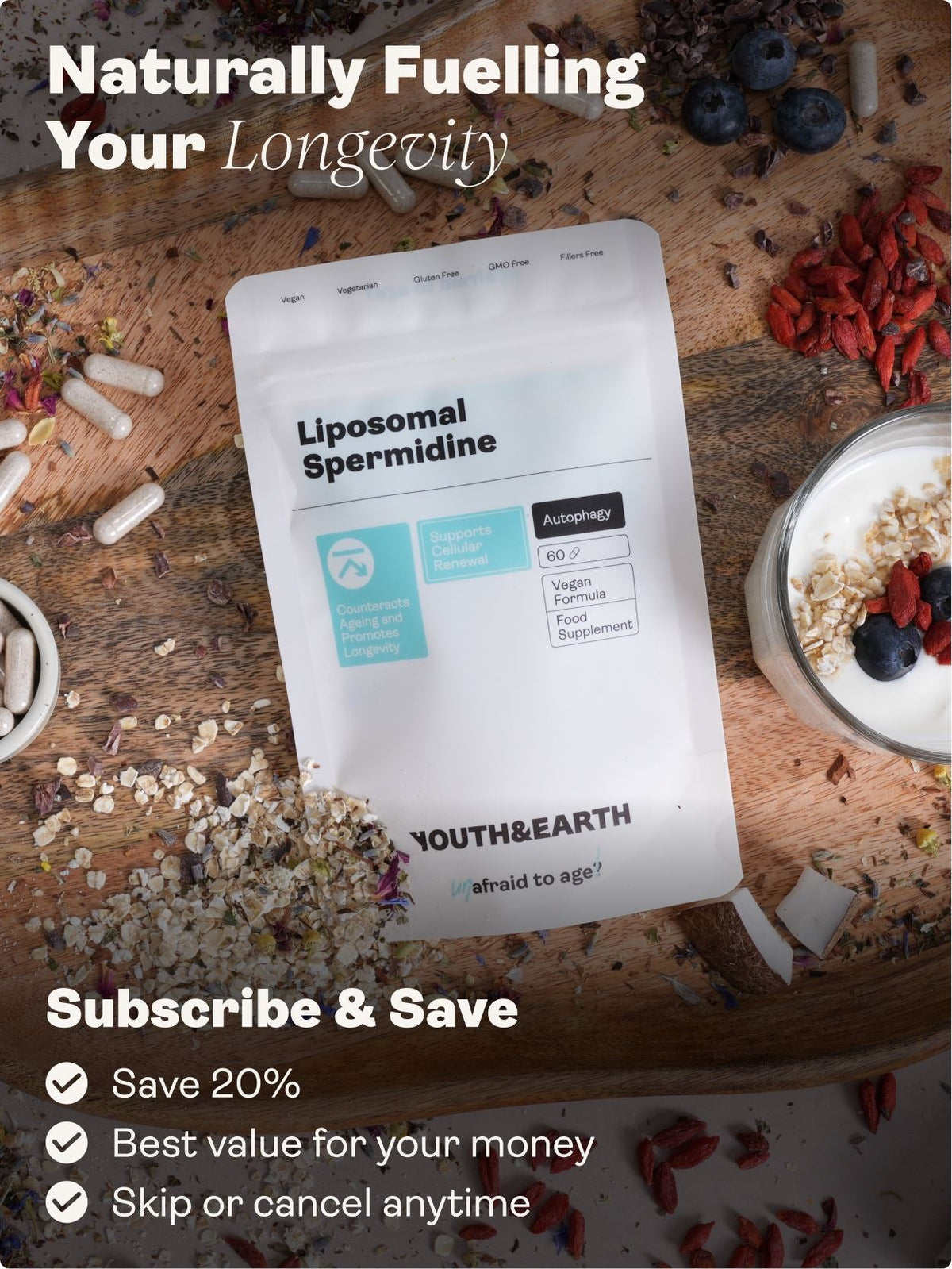 Liposomal Spermidine 5.49mg - 60 Capsules - youthandearth -