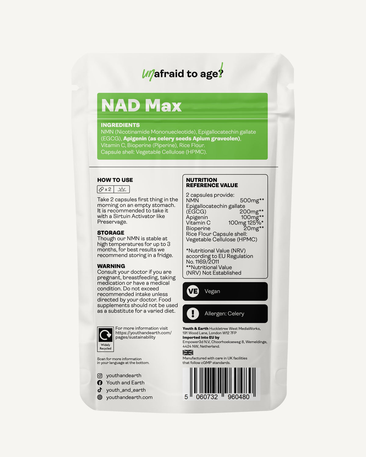 NAD Max - 460mg, 60 Capsules - youthandearth -
