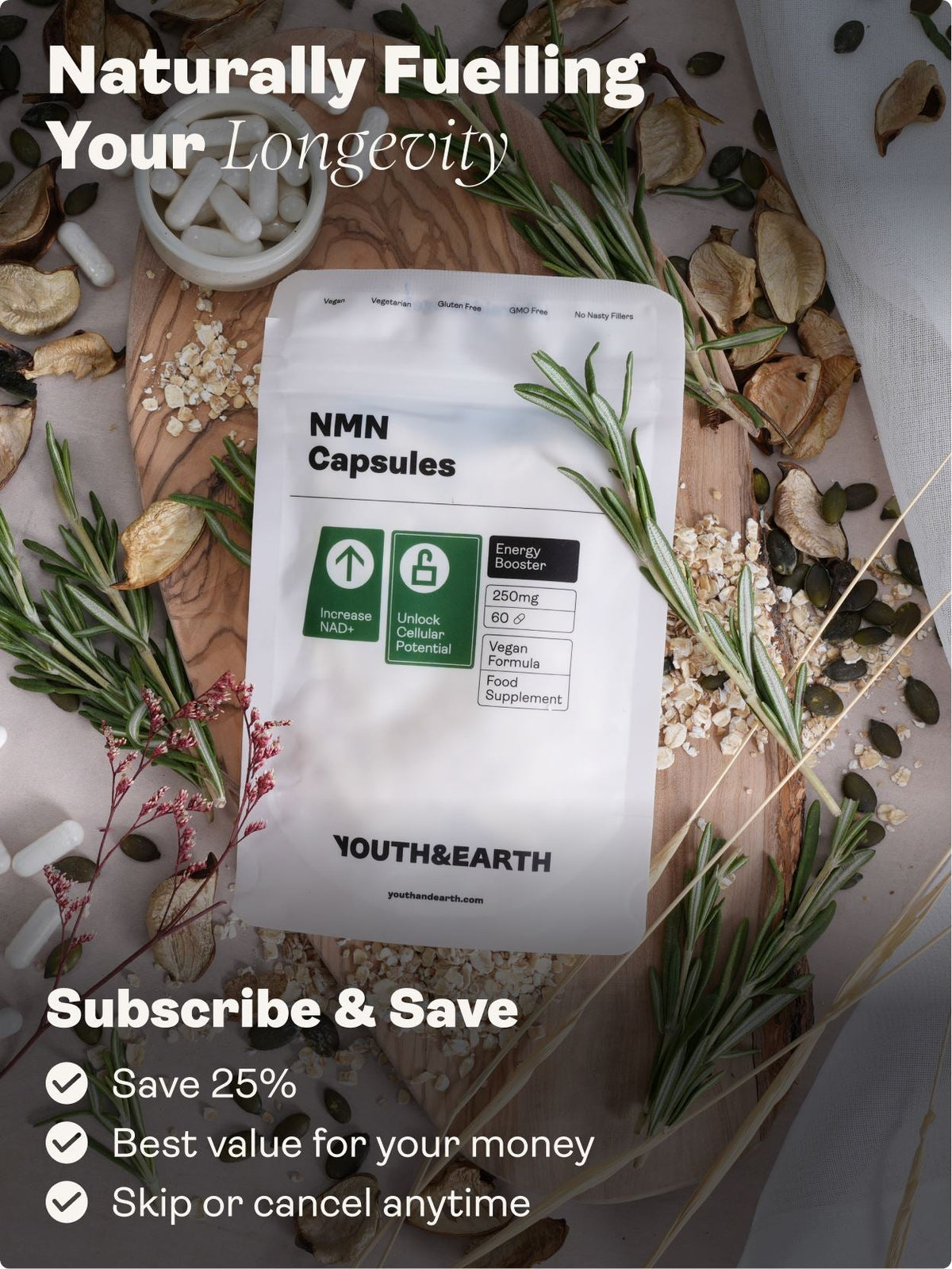 NMN Supplement - 60 Capsules - youthandearth -