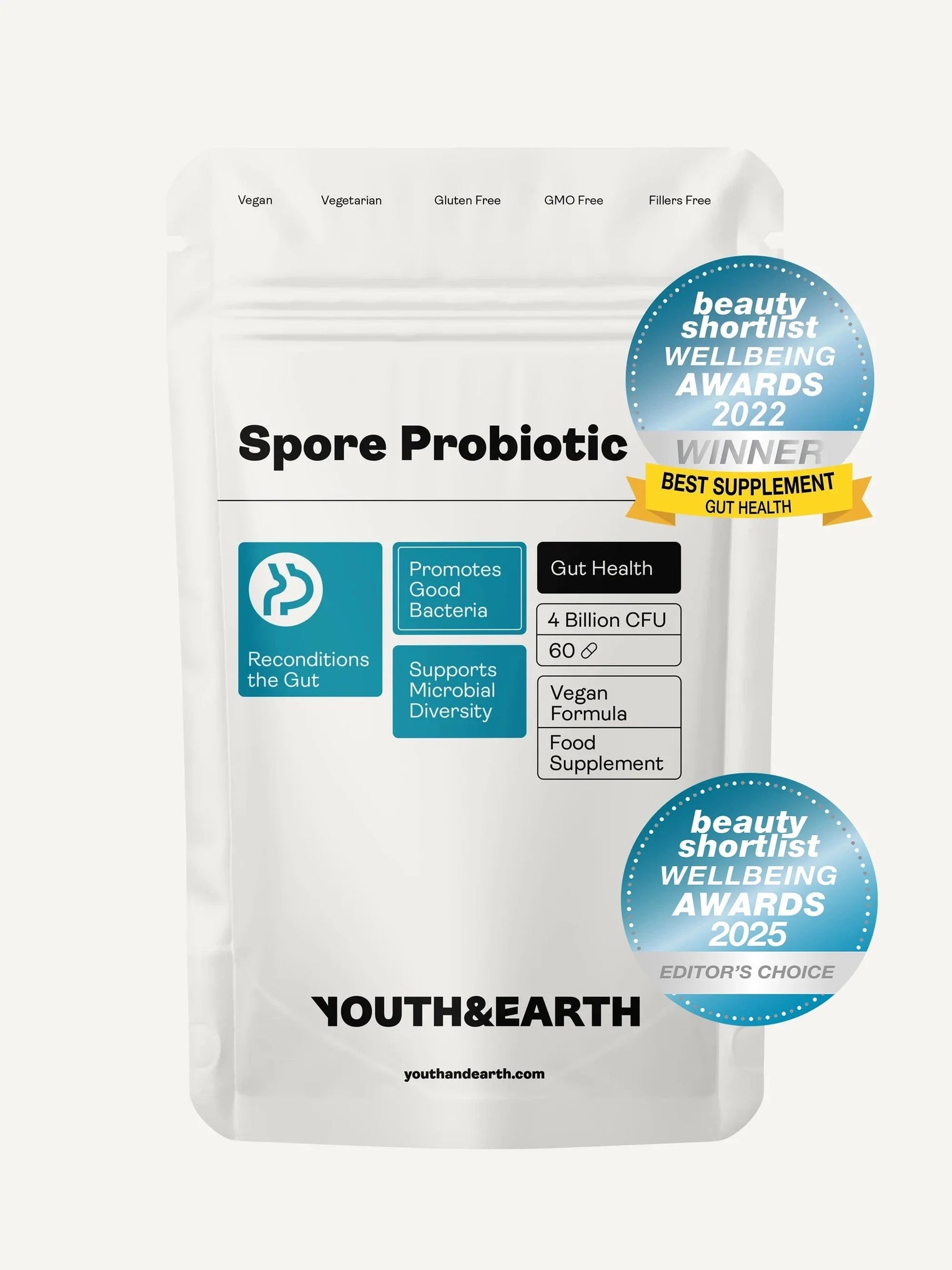 Spore Probiotic (Bacillus Subtilis HU58®, Coagulans SC208 & Clausii SC109) 4 billion CFU count - 60 Capsules - youthandearth -
