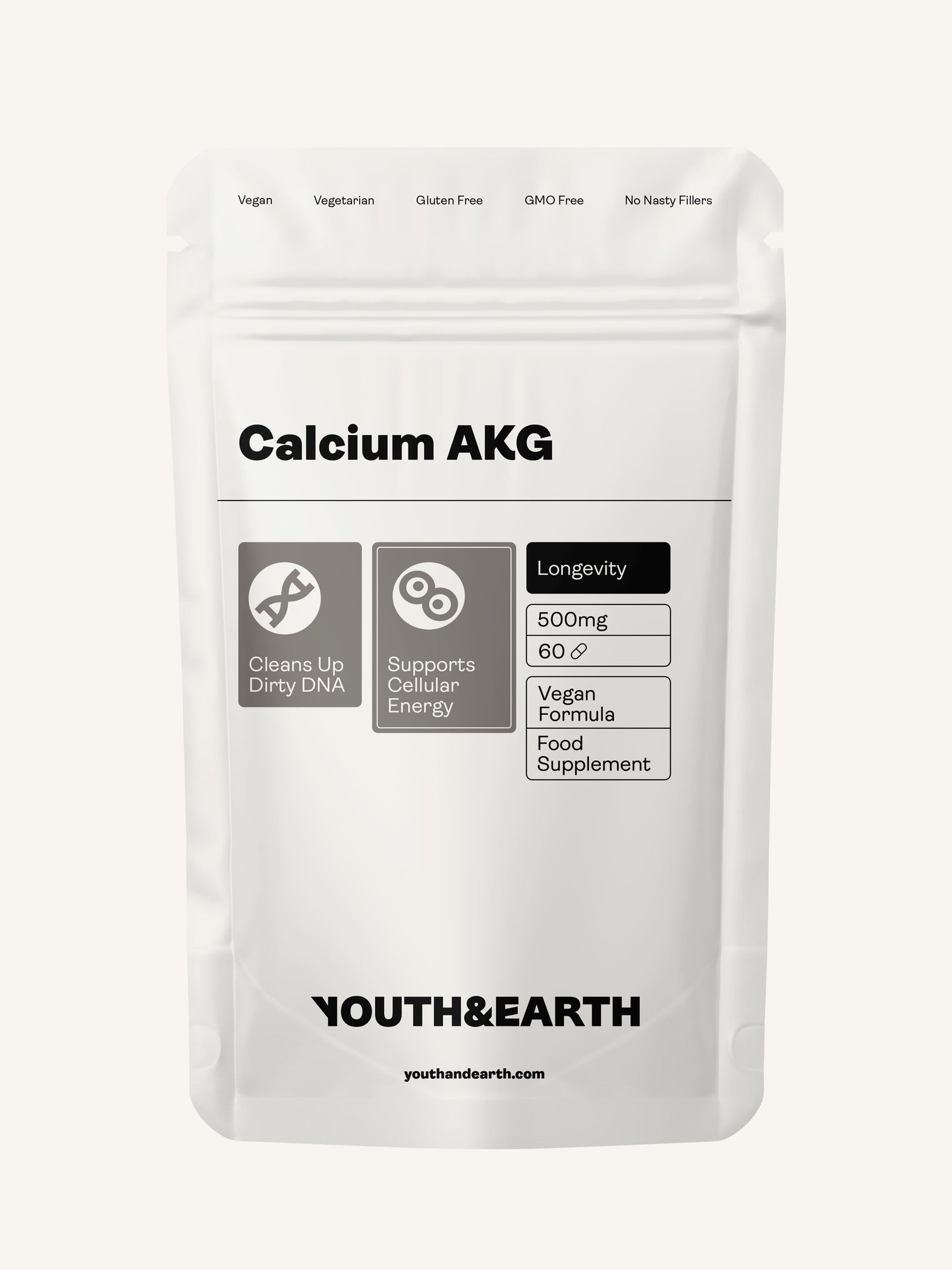Calcium Alpha Keto-Glutarate (AKG) 500mg x 60 Capsules - youthandearth - Calcium Alpha Keto-Gluterate
