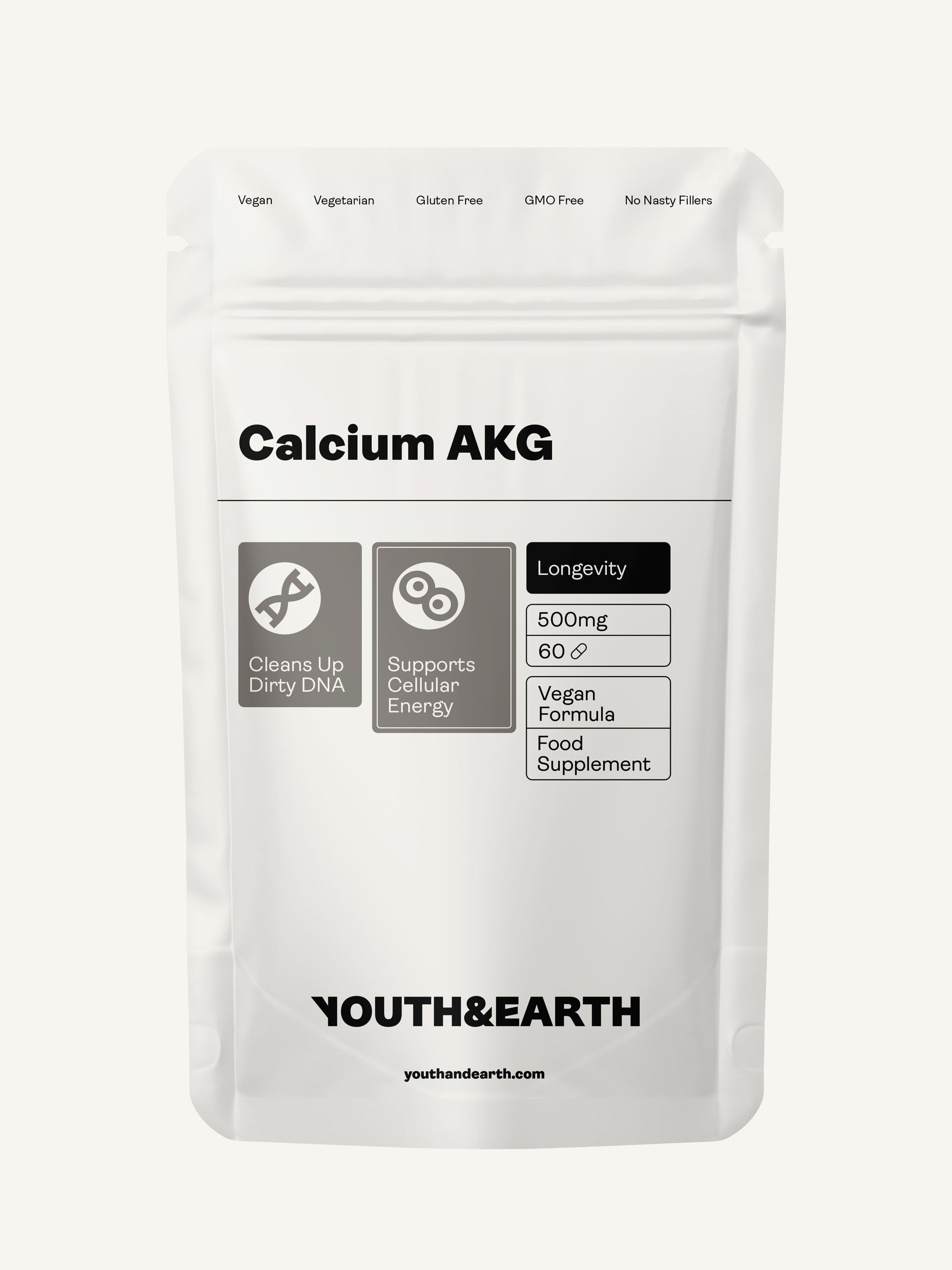 Calcium Alpha Keto-Glutarate (AKG) 500mg x 60 Capsules - youthandearth - Calcium Alpha Keto-Gluterate