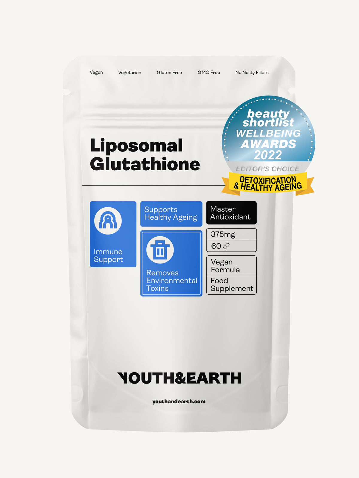 Liposomal Glutathione – 375mg, 60 Capsules - youthandearth - Skin &amp; Hair