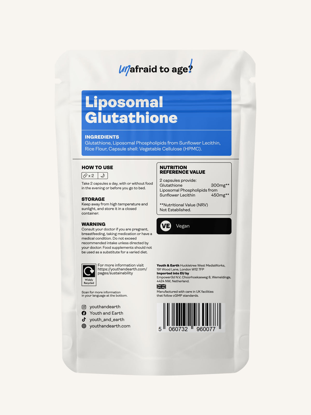 Liposomal Glutathione – 375mg, 60 Capsules - youthandearth - Skin &amp; Hair