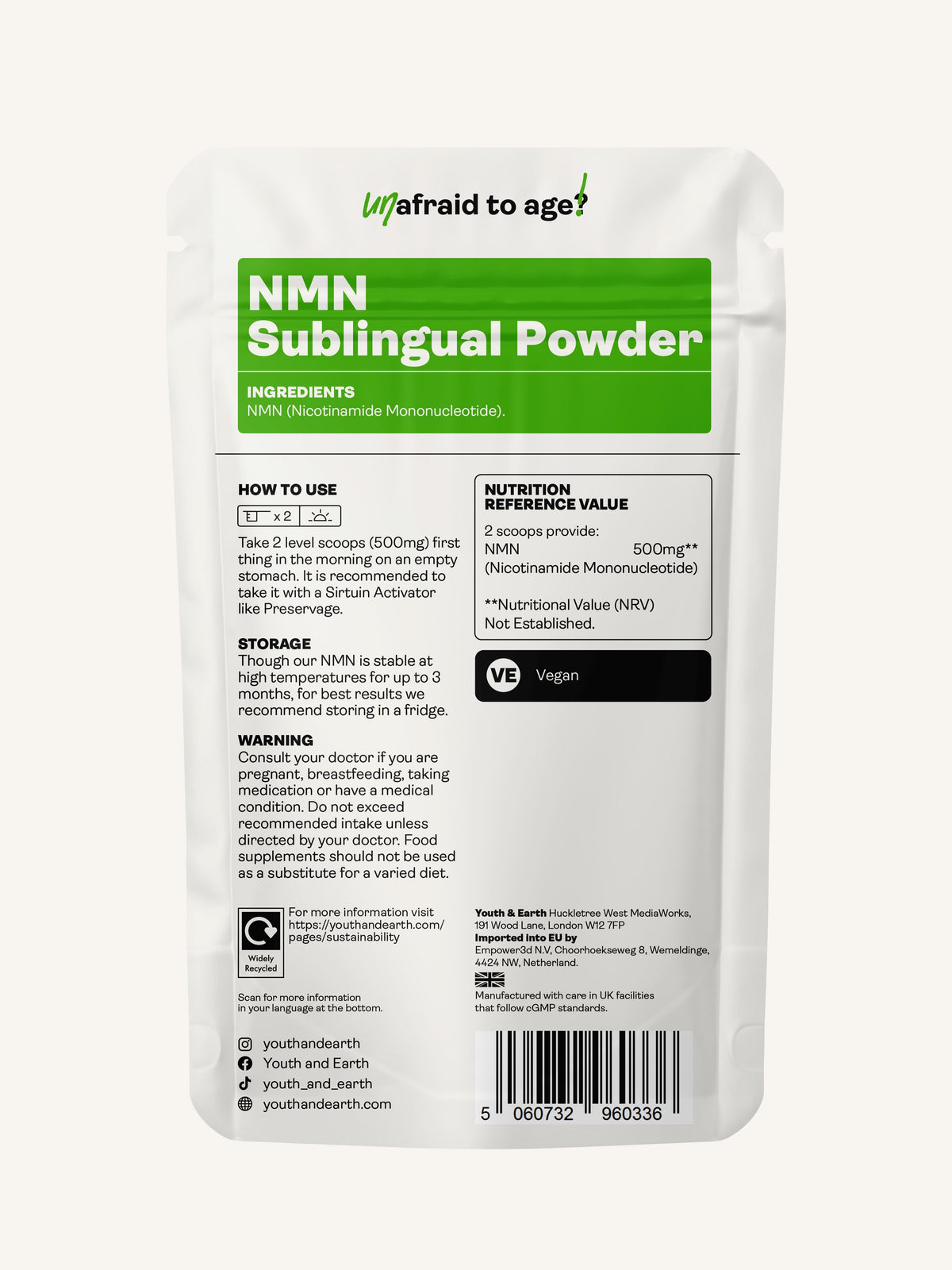 NMN Nicotinamide Mononucleotide Sublingual Powder - youthandearth - 