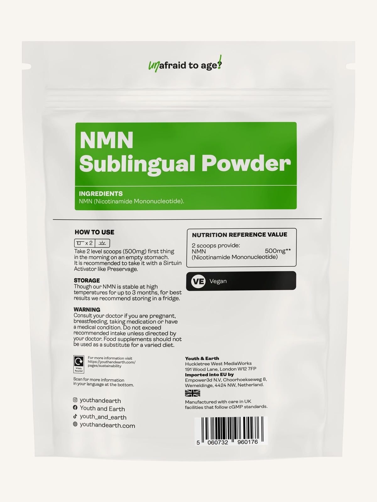 NMN Nicotinamide Mononucleotide Sublingual Powder - youthandearth - 