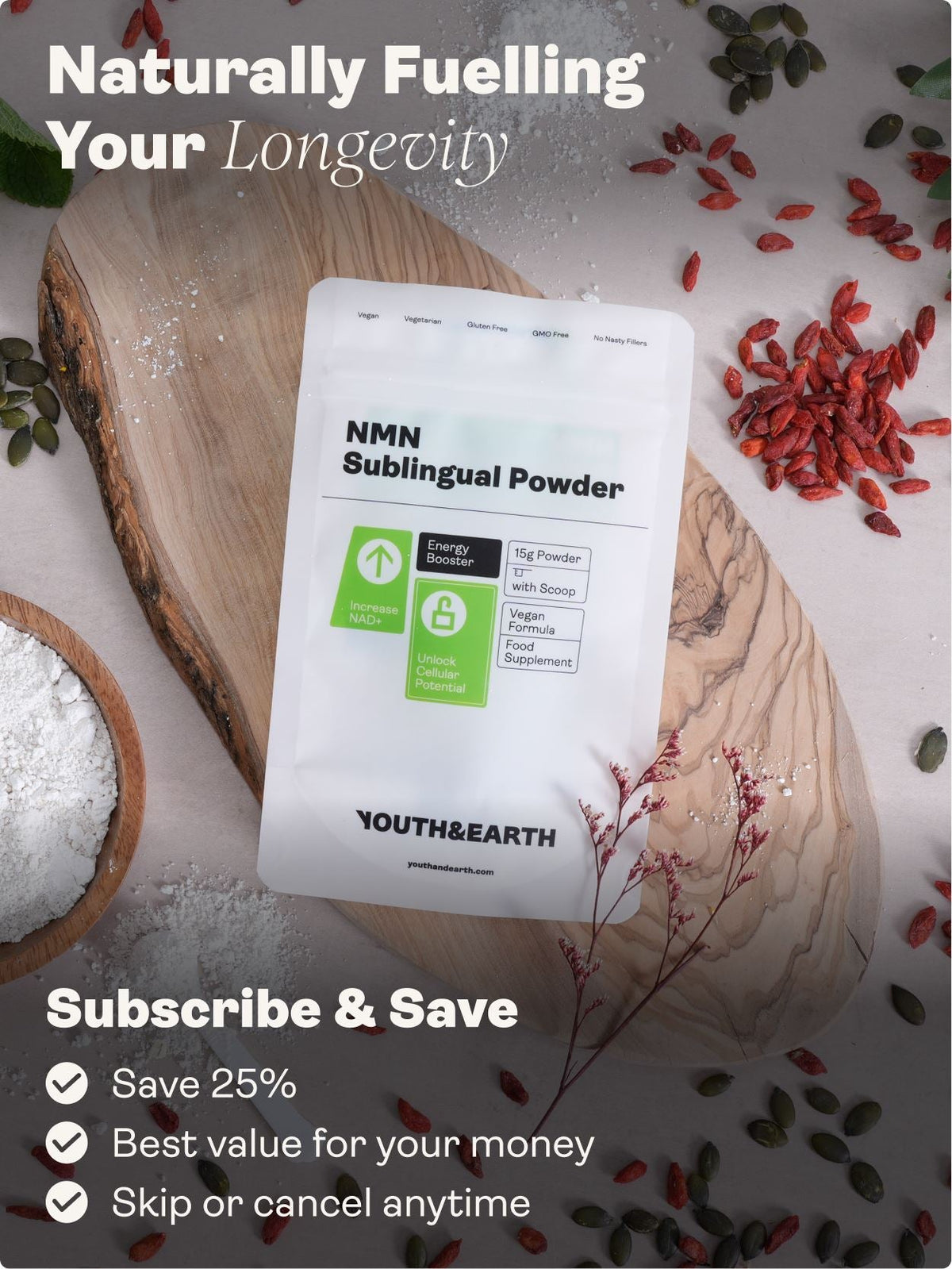 NMN Nicotinamide Mononucleotide Sublingual Powder - youthandearth - 