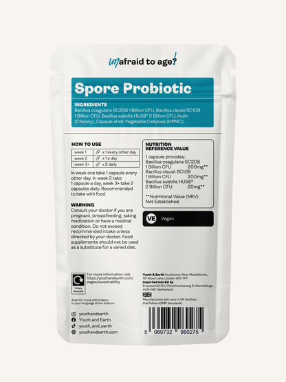 Spore Probiotic (Bacillus Subtilis HU58®, Coagulans SC208 & Clausii SC109) 4 billion CFU count - 60 Capsules - youthandearth - 